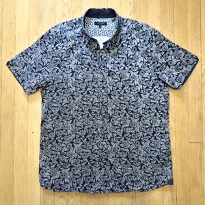 Ted Baker Blue Floral Short Sleeve Button Down Shirt Mens Size 5 Cotton Summer